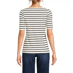 Women's Supima Cotton Elbow Sleeve Boatneck Button Shoulder Tee