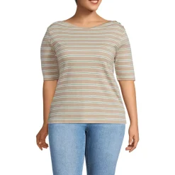 Women's Supima Cotton Elbow Sleeve Boatneck Button Shoulder Tee