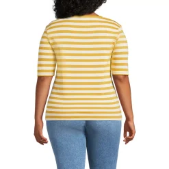 Women's Supima Cotton Elbow Sleeve Boatneck Button Shoulder Tee