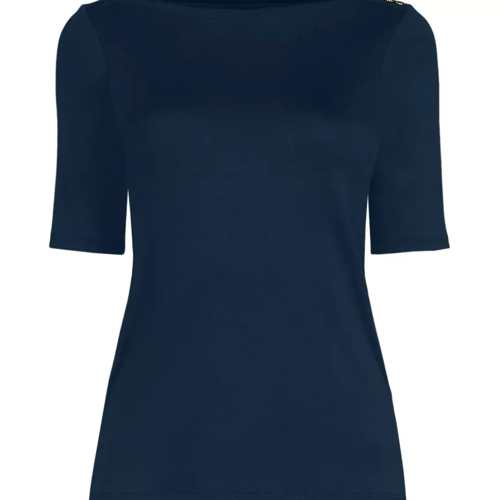 Women's Supima Cotton Elbow Sleeve Boatneck Button Shoulder Tee
