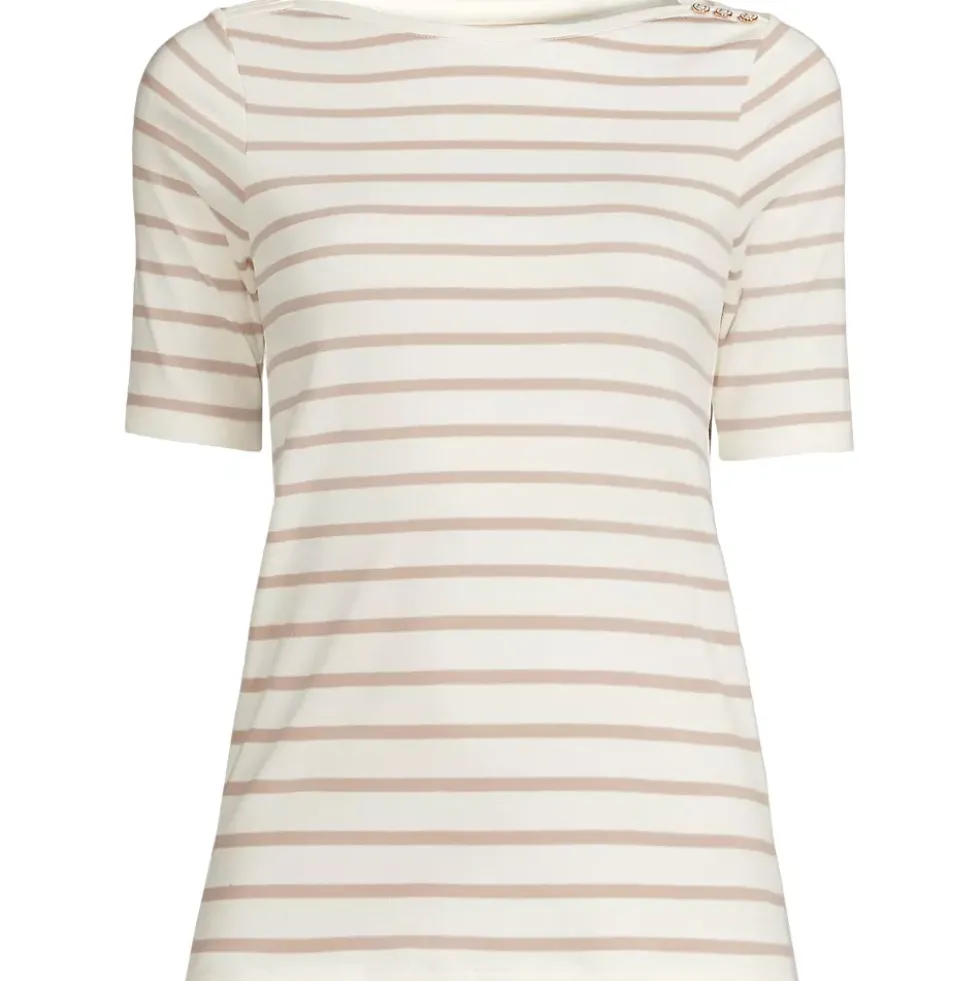 Women's Supima Cotton Elbow Sleeve Boatneck Button Shoulder Tee