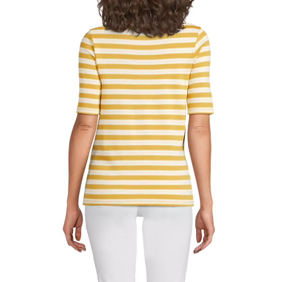 Women's Supima Cotton Elbow Sleeve Boatneck Button Shoulder Tee