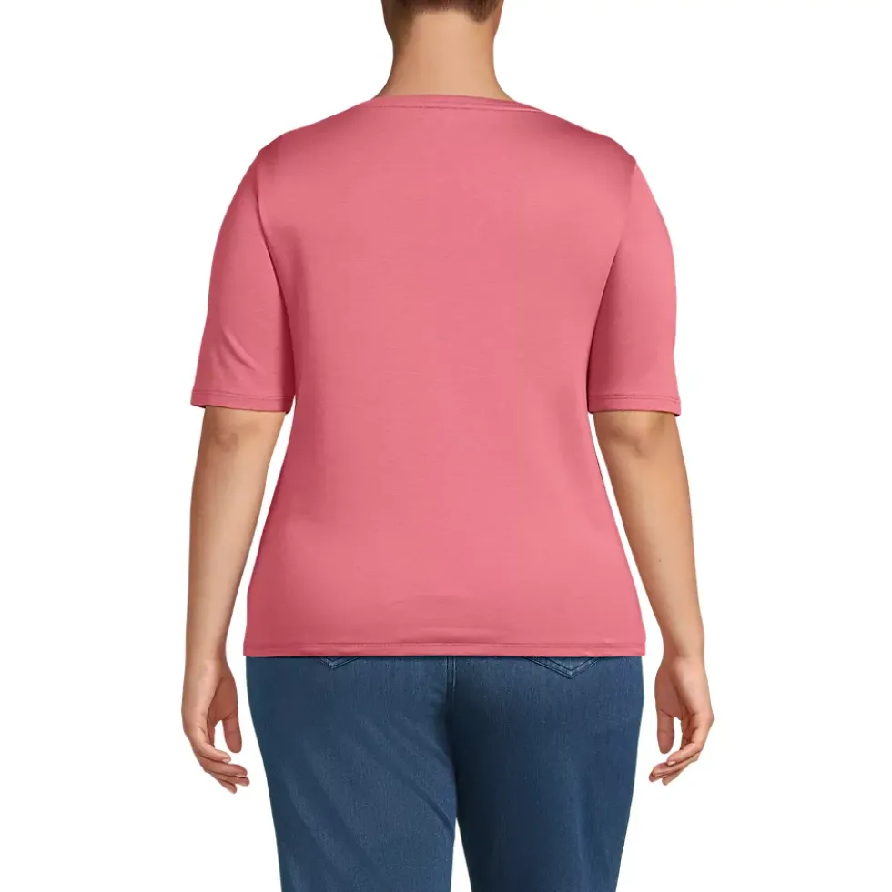 Women's Supima Cotton Elbow Sleeve Boatneck Button Shoulder Tee