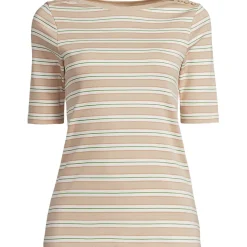 Women's Supima Cotton Elbow Sleeve Boatneck Button Shoulder Tee