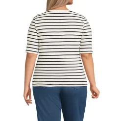 Women's Supima Cotton Elbow Sleeve Boatneck Button Shoulder Tee
