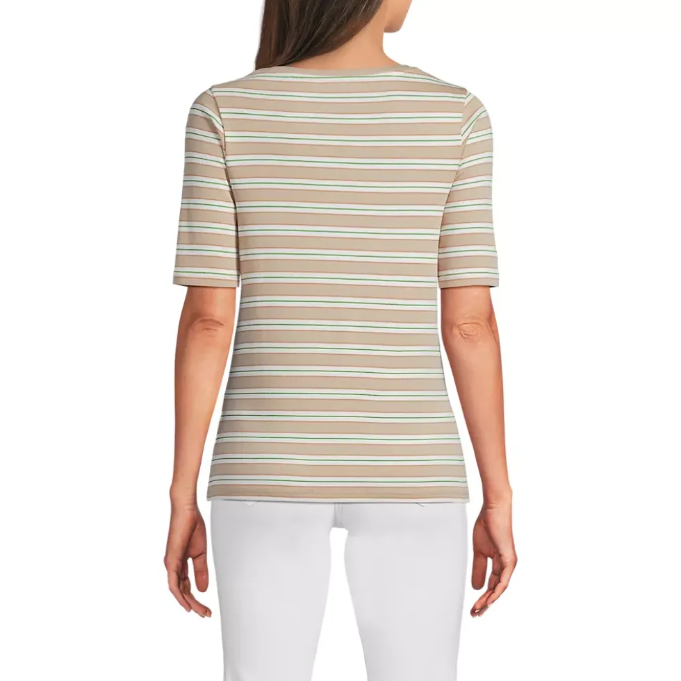 Women's Supima Cotton Elbow Sleeve Boatneck Button Shoulder Tee
