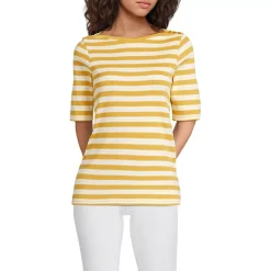 Women's Supima Cotton Elbow Sleeve Boatneck Button Shoulder Tee