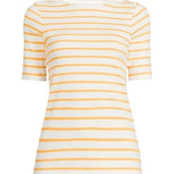 Women's Supima Cotton Elbow Sleeve Boatneck Button Shoulder Tee