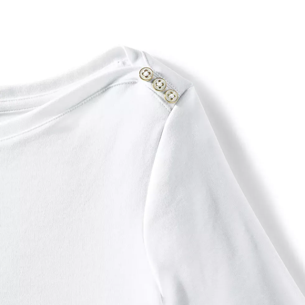 Women's Supima Cotton Elbow Sleeve Boatneck Button Shoulder Tee