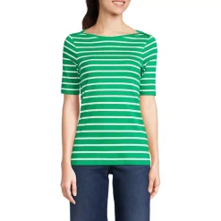 Women's Supima Cotton Elbow Sleeve Boatneck Button Shoulder Tee