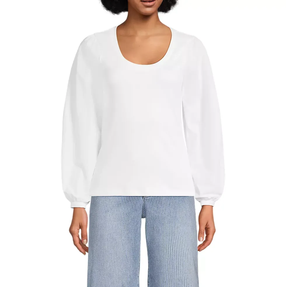 Women's Supima Interlock Scoop Neck Blouson Sleeve Top
