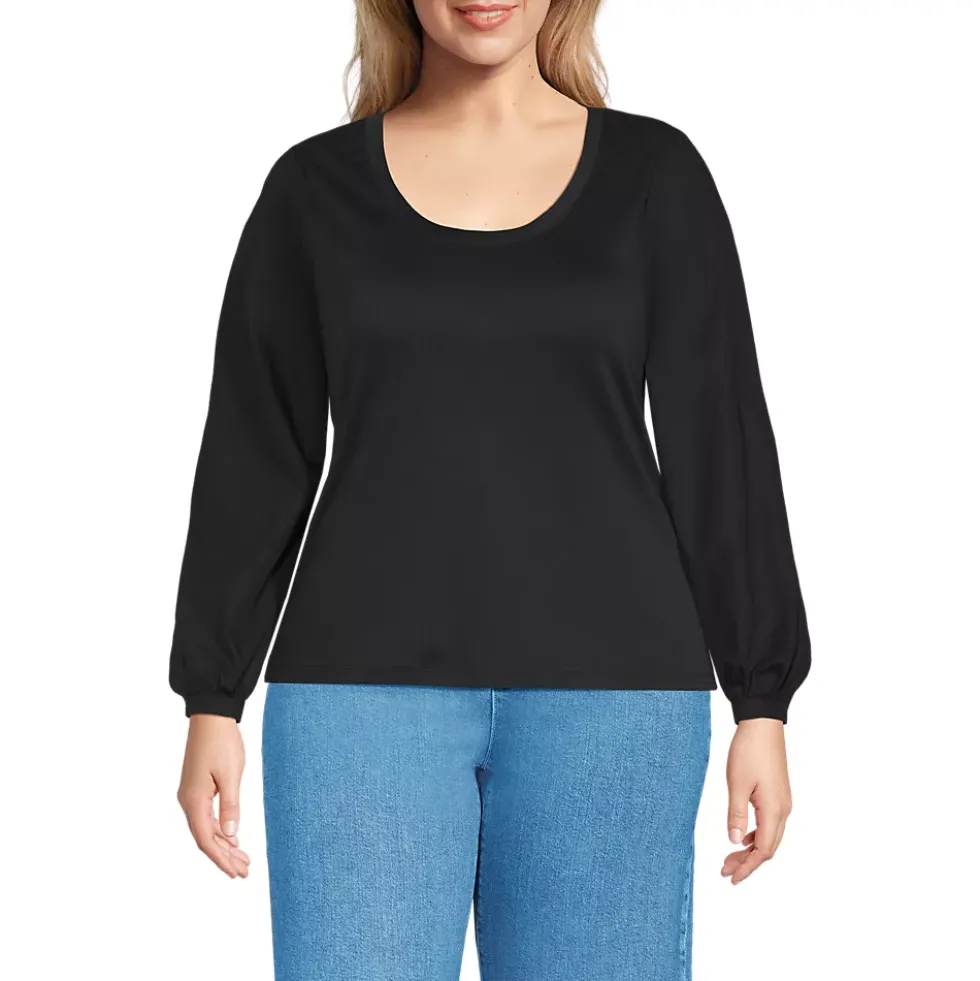 Women's Supima Interlock Scoop Neck Blouson Sleeve Top