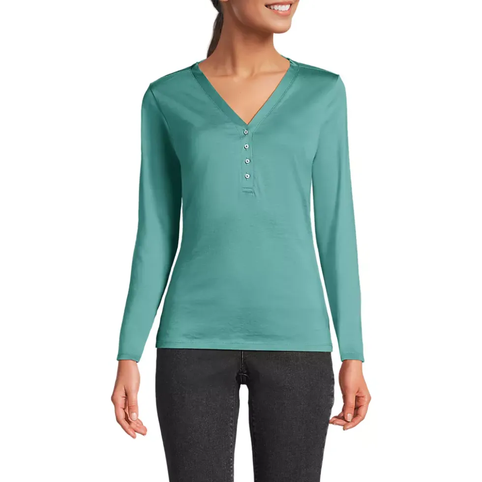 Women's Supima Jersey Long Sleeve Button Henley