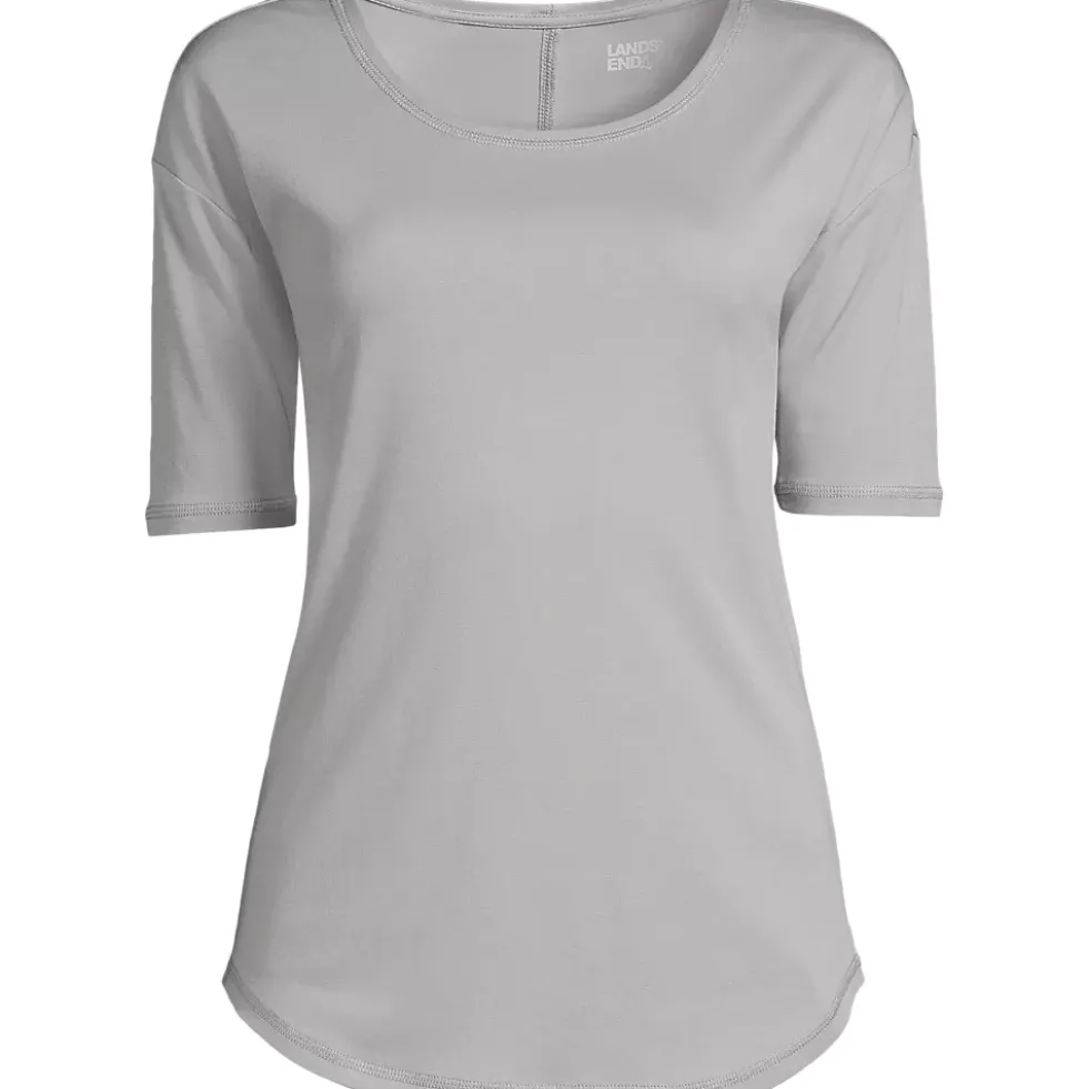 Women's Supima Micro Modal Elbow Sleeve Balletneck Curved Hem Top