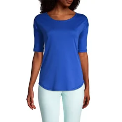 Women's Supima Micro Modal Elbow Sleeve Balletneck Curved Hem Top