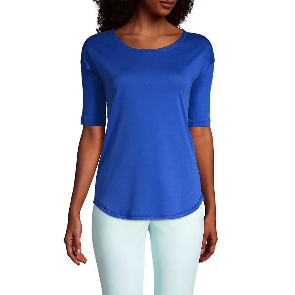 Women's Supima Micro Modal Elbow Sleeve Balletneck Curved Hem Top