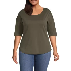 Women's Supima Micro Modal Elbow Sleeve Balletneck Curved Hem Top