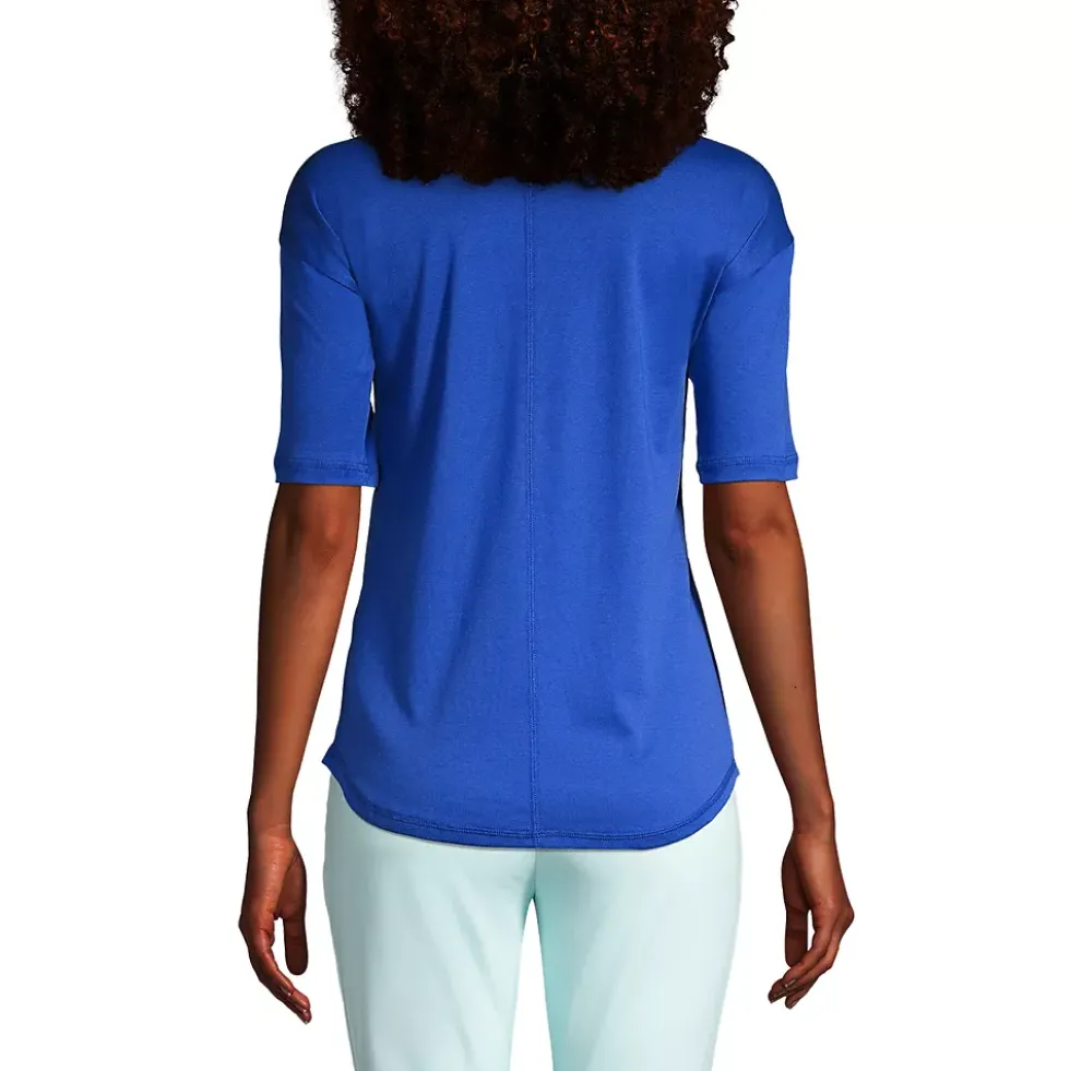 Women's Supima Micro Modal Elbow Sleeve Balletneck Curved Hem Top