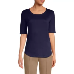 Women's Supima Micro Modal Elbow Sleeve Balletneck Curved Hem Top