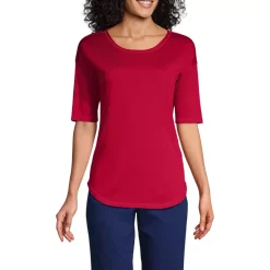 Women's Supima Micro Modal Elbow Sleeve Balletneck Curved Hem Top