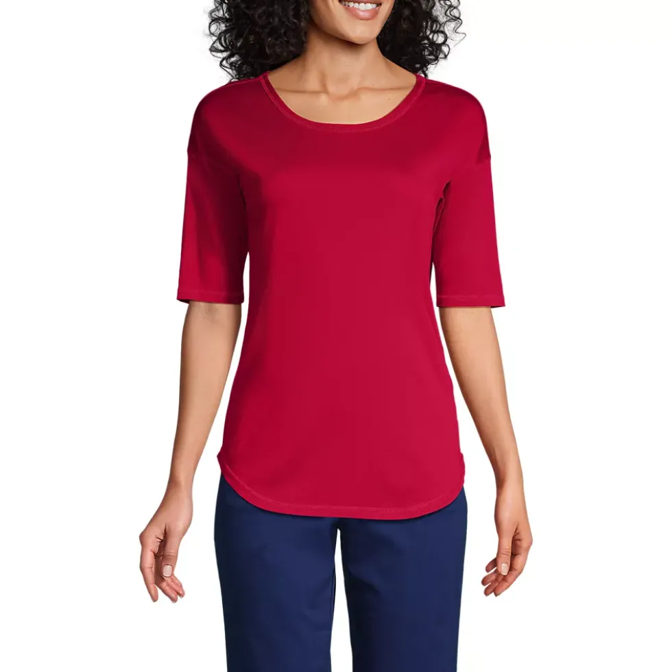 Women's Supima Micro Modal Elbow Sleeve Balletneck Curved Hem Top