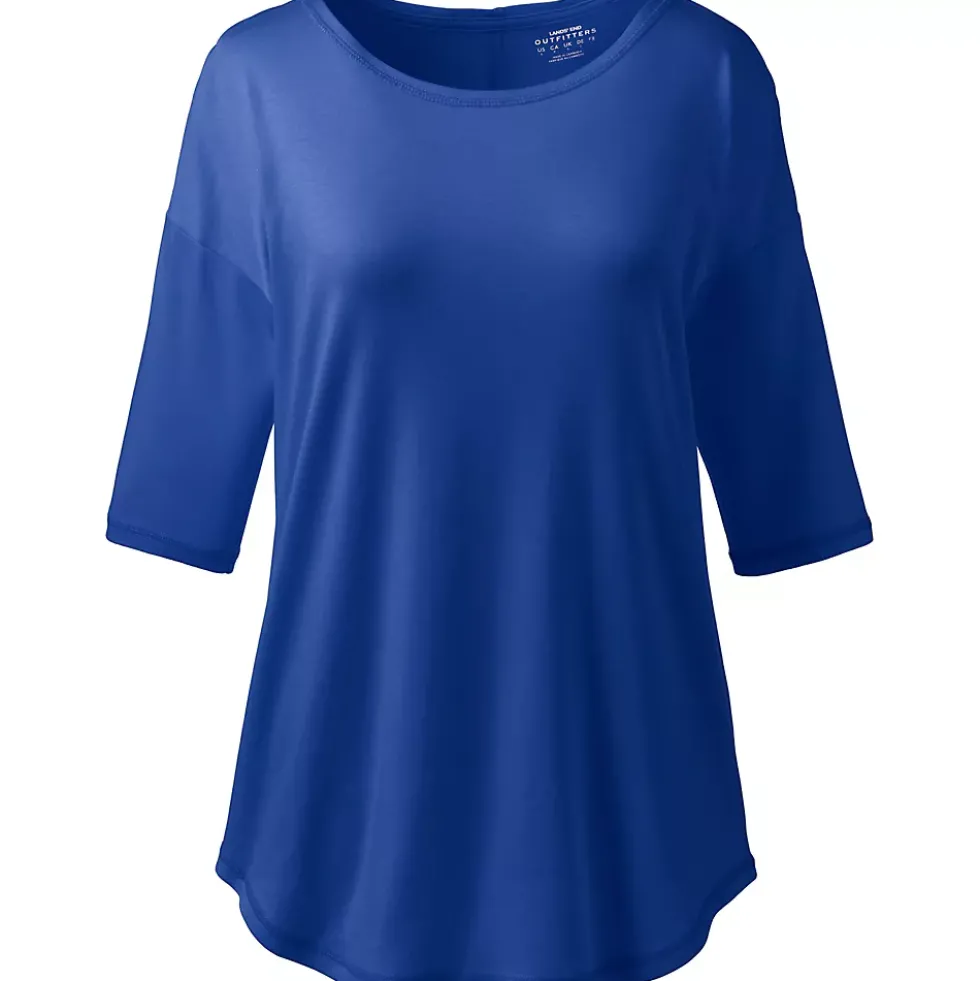 Women's Supima Micro Modal Elbow Sleeve Balletneck Curved Hem Top
