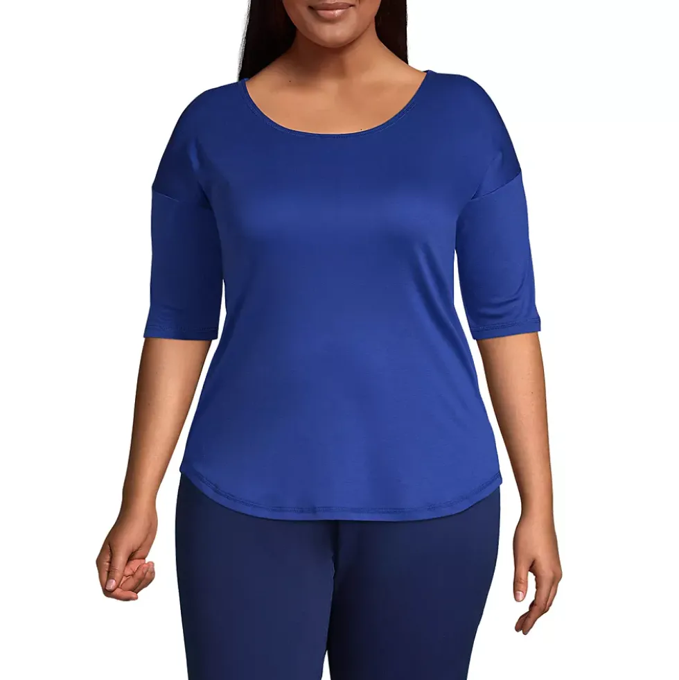 Women's Supima Micro Modal Elbow Sleeve Balletneck Curved Hem Top