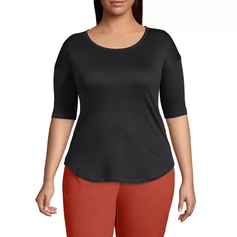 Women's Supima Micro Modal Elbow Sleeve Balletneck Curved Hem Top