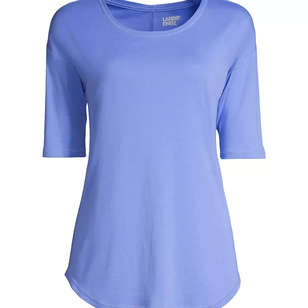 Women's Supima Micro Modal Elbow Sleeve Balletneck Curved Hem Top