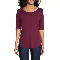 Women's Supima Micro Modal Elbow Sleeve Balletneck Curved Hem Top