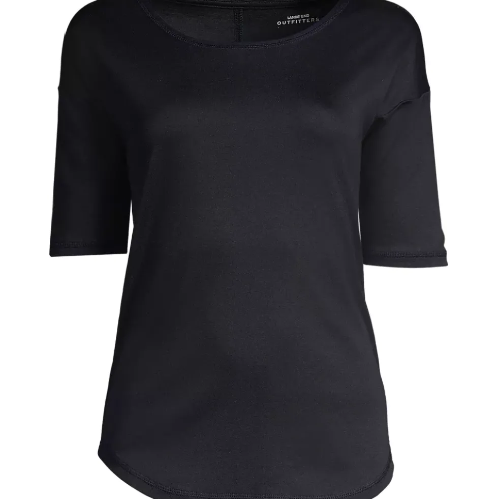 Women's Supima Micro Modal Elbow Sleeve Balletneck Curved Hem Top