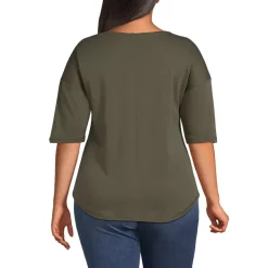Women's Supima Micro Modal Elbow Sleeve Balletneck Curved Hem Top