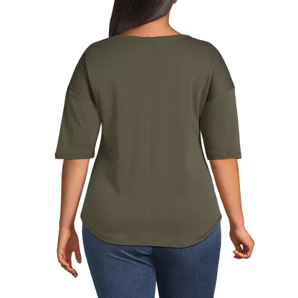 Women's Supima Micro Modal Elbow Sleeve Balletneck Curved Hem Top