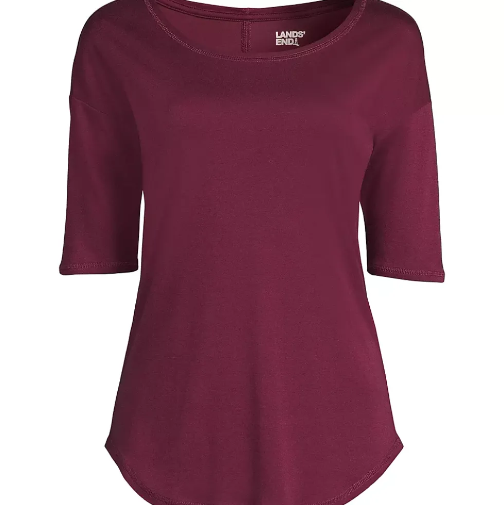 Women's Supima Micro Modal Elbow Sleeve Balletneck Curved Hem Top