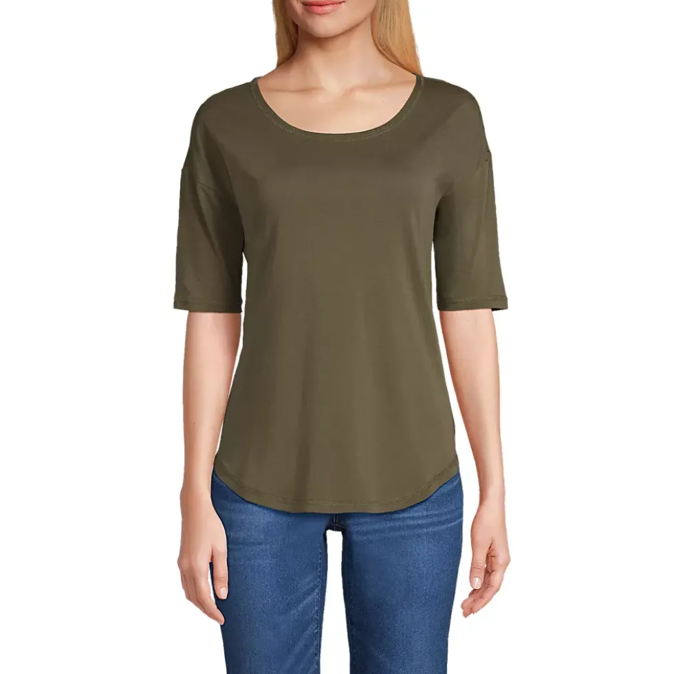 Women's Supima Micro Modal Elbow Sleeve Balletneck Curved Hem Top