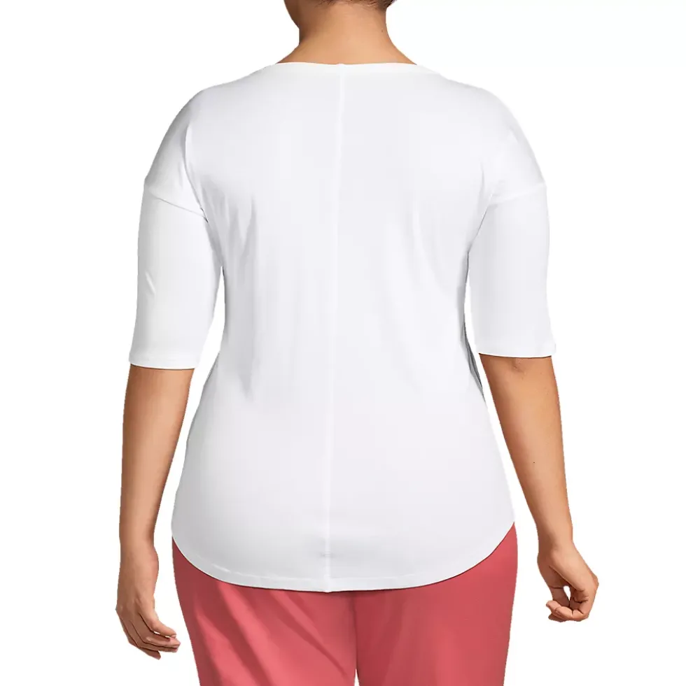 Women's Supima Micro Modal Elbow Sleeve Balletneck Curved Hem Top