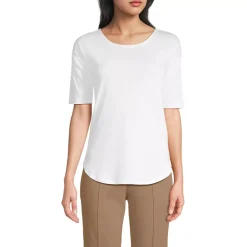 Women's Supima Micro Modal Elbow Sleeve Balletneck Curved Hem Top