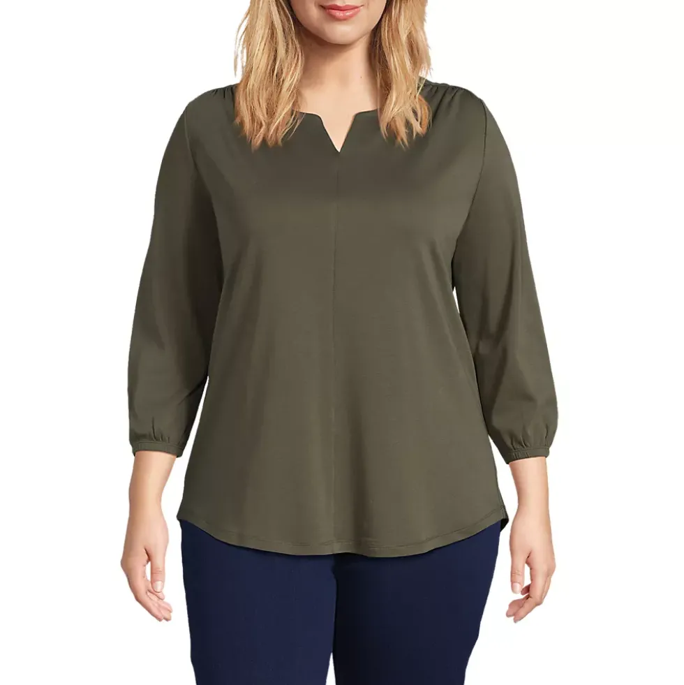 Women's Supima Micro Modal 3/4 Sleeve Split Neck Tunic