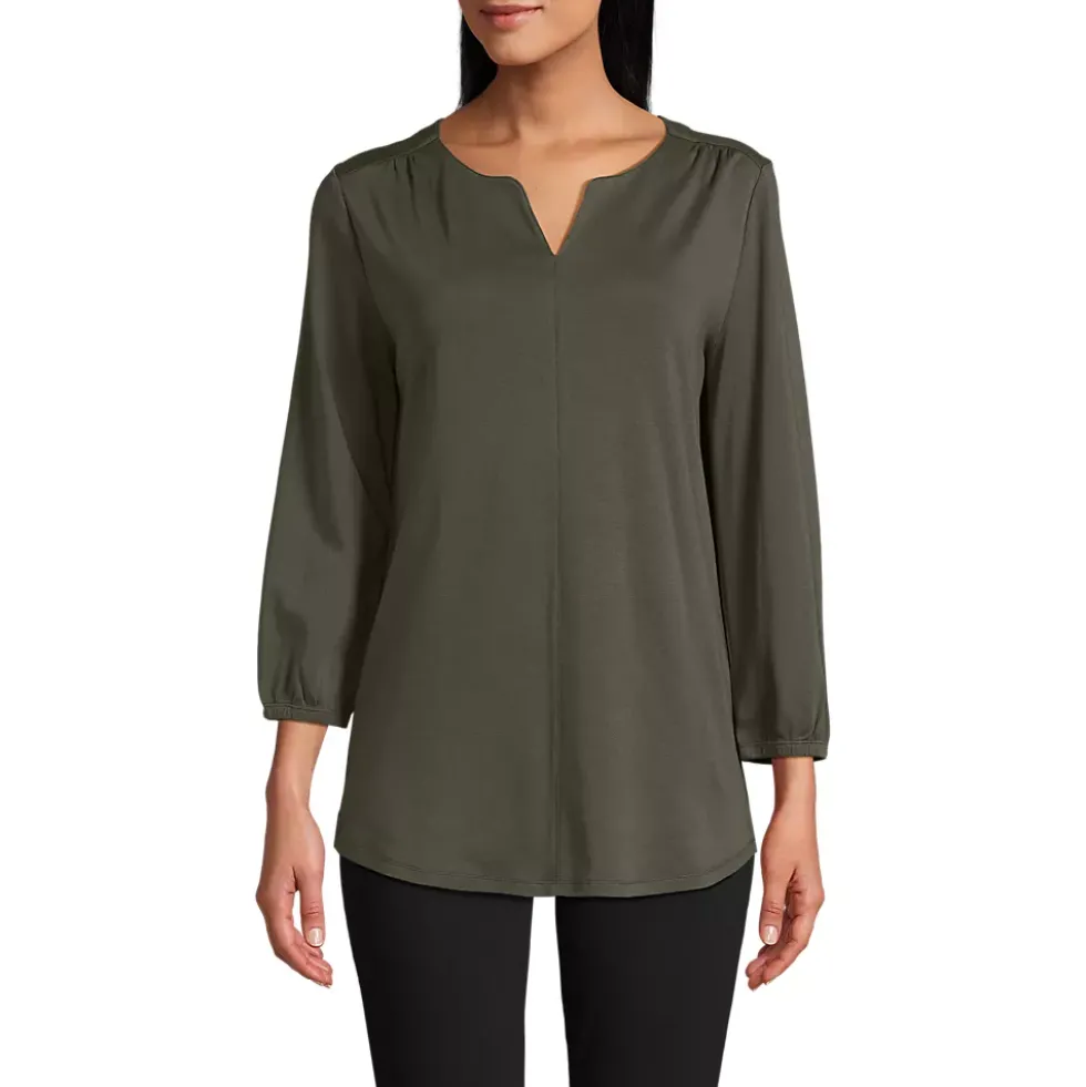 Women's Supima Micro Modal 3/4 Sleeve Split Neck Tunic