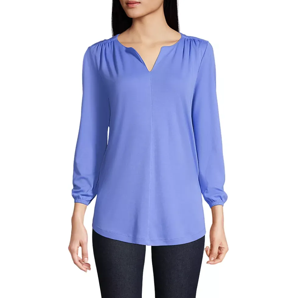 Women's Supima Micro Modal 3/4 Sleeve Split Neck Tunic