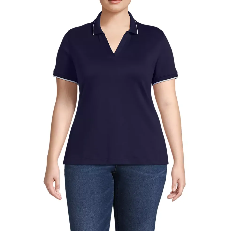 Women's Supima Short Sleeve Tipped Johnny Collar Polo Shirt