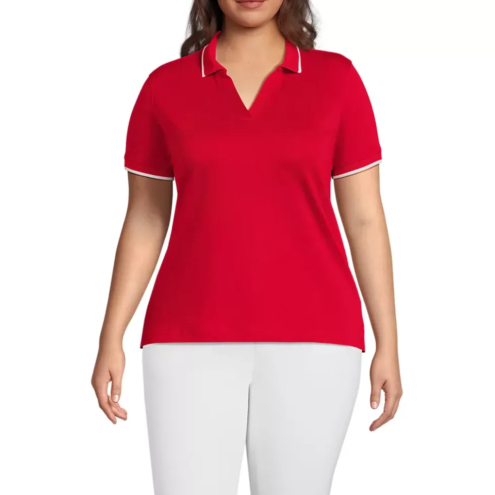 Women's Supima Short Sleeve Tipped Johnny Collar Polo Shirt