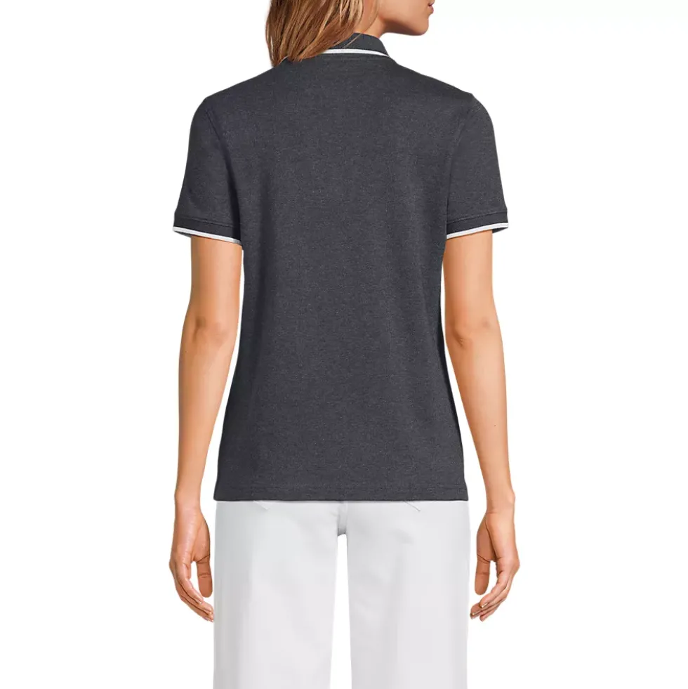 Women's Supima Short Sleeve Tipped Johnny Collar Polo Shirt