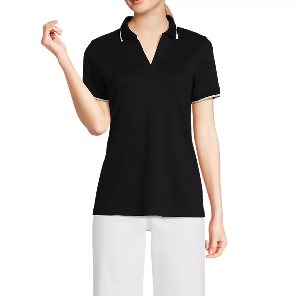 Women's Supima Short Sleeve Tipped Johnny Collar Polo Shirt