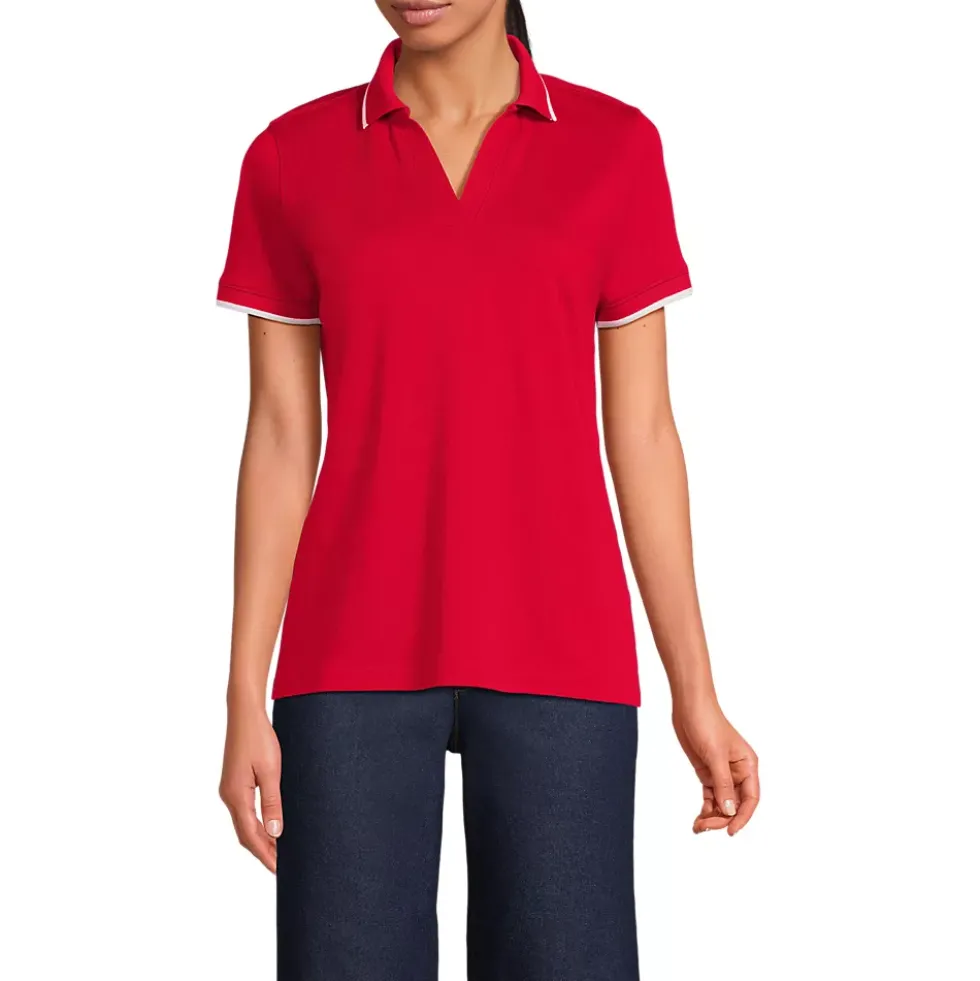 Women's Supima Short Sleeve Tipped Johnny Collar Polo Shirt