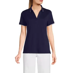 Women's Supima Short Sleeve Tipped Johnny Collar Polo Shirt