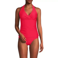 Women's Surplice Halter Tankini Top and High Leg High Waisted Bottoms 2 Piece Set