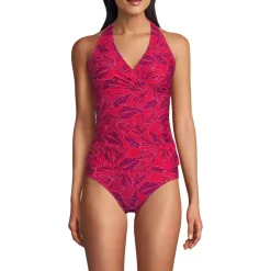 Women's Surplice Halter Tankini Top and High Leg High Waisted Bottoms 2 Piece Set