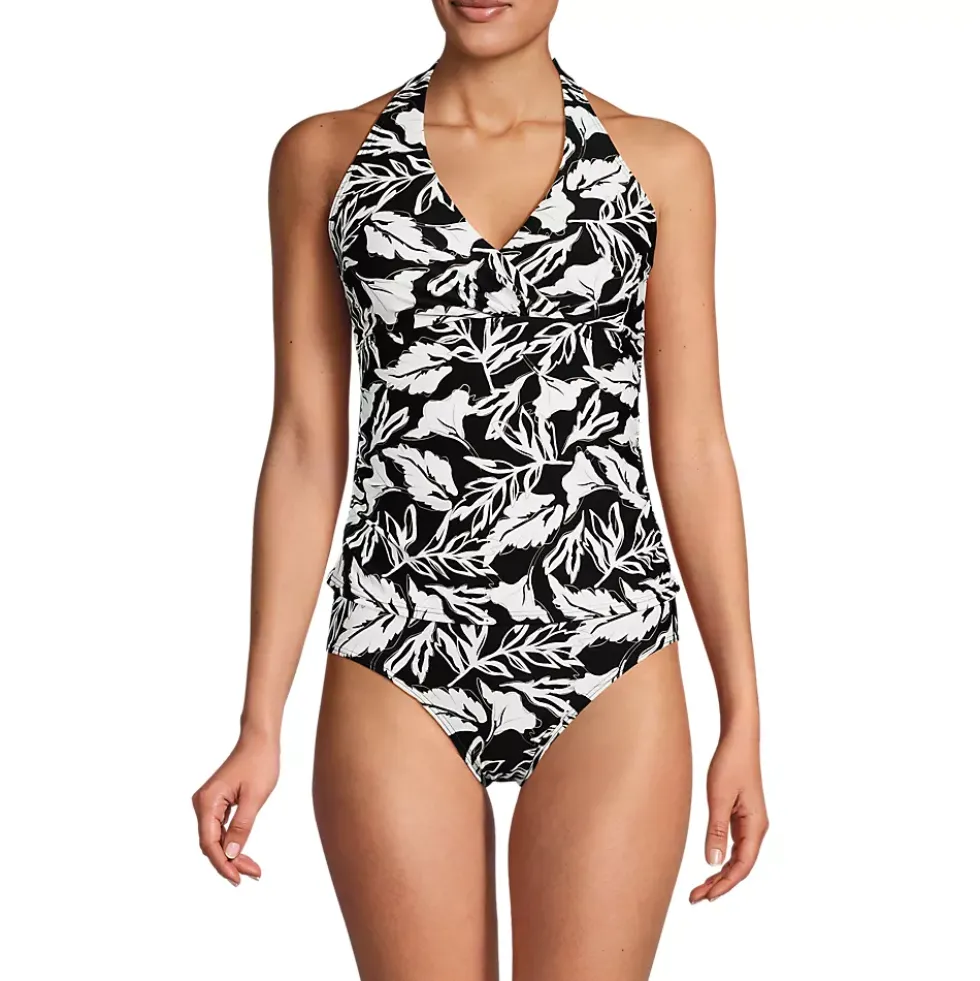 Women's Surplice Halter Tankini Top and High Leg High Waisted Bottoms 2 Piece Set
