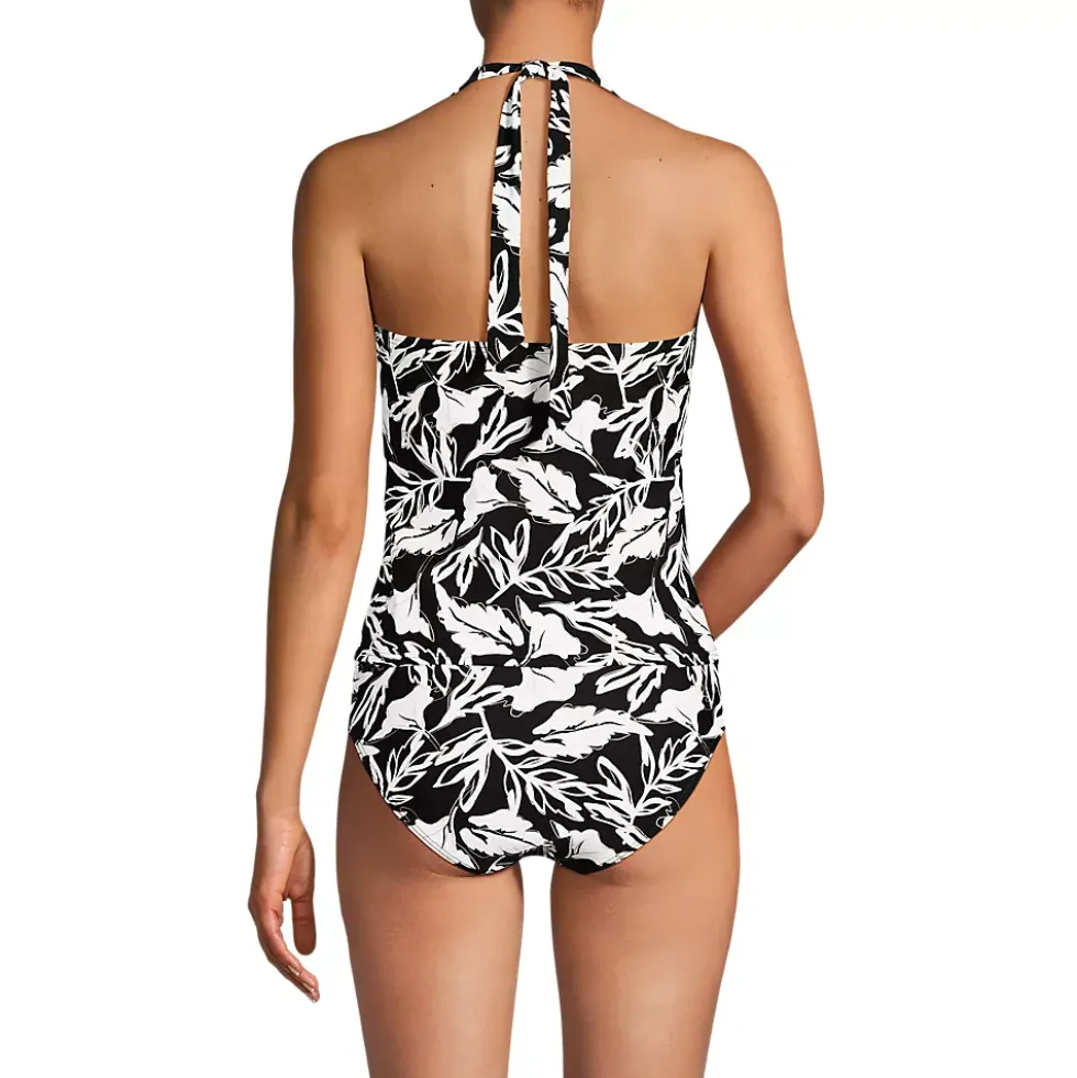 Women's Surplice Halter Tankini Top and High Leg High Waisted Bottoms 2 Piece Set